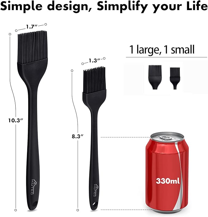 HOTEC 600℉ Heat Resistasnt Basting Brushes, BPA Free Silicone Pastry Brush, Spread Oil Butter Sauce Marinades for BBQ Grill Barbecue Baking Kitchen Cooking Dishwasher Safe (Black 2)