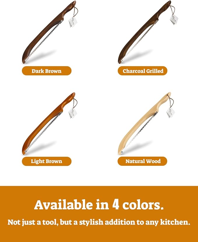 16.5” Bread slicer for Homemade Bread, Serrated Bread Knife for homemade bread with Bow Design, Premium Bread Knife, Bread Slicer, Bread Cutter for Bagels, Baguettes, Light Brown Color