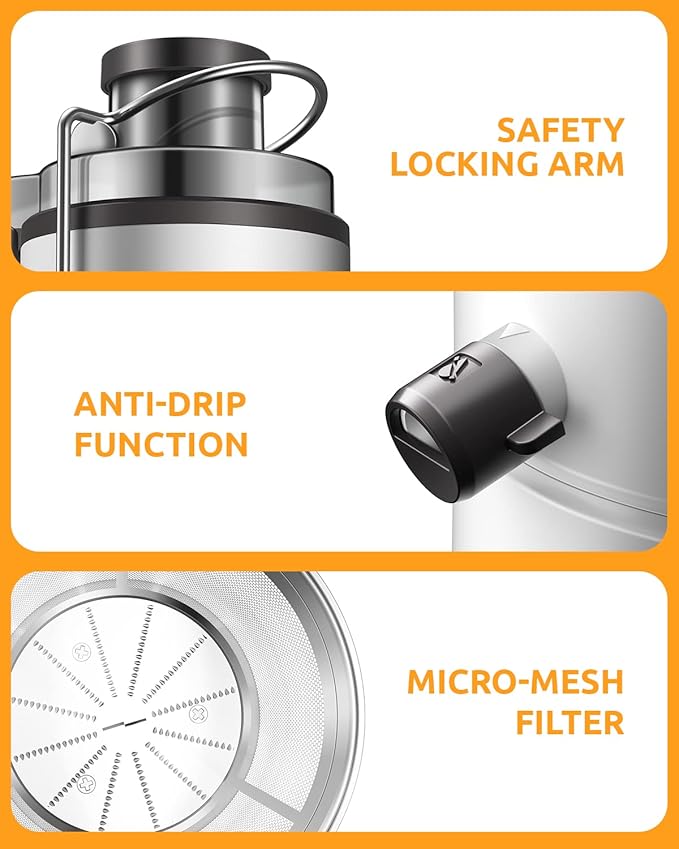 GDOR 800W Juicer Machine, 3” Wide Feed Chute, Dual-Speed Centrifugal Juicer for Fruits & Vegetables, Anti-Drip Function, BPA-Free, Easy to Clean with Brush, White