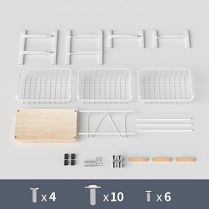 4-Layer Fruit Basket Kitchen Food Storage Organizer and Storage Rack, Stackable Storage cart with Desktop, Pull-Out Hollow Metal Storage Basket, liding Out Storage,White