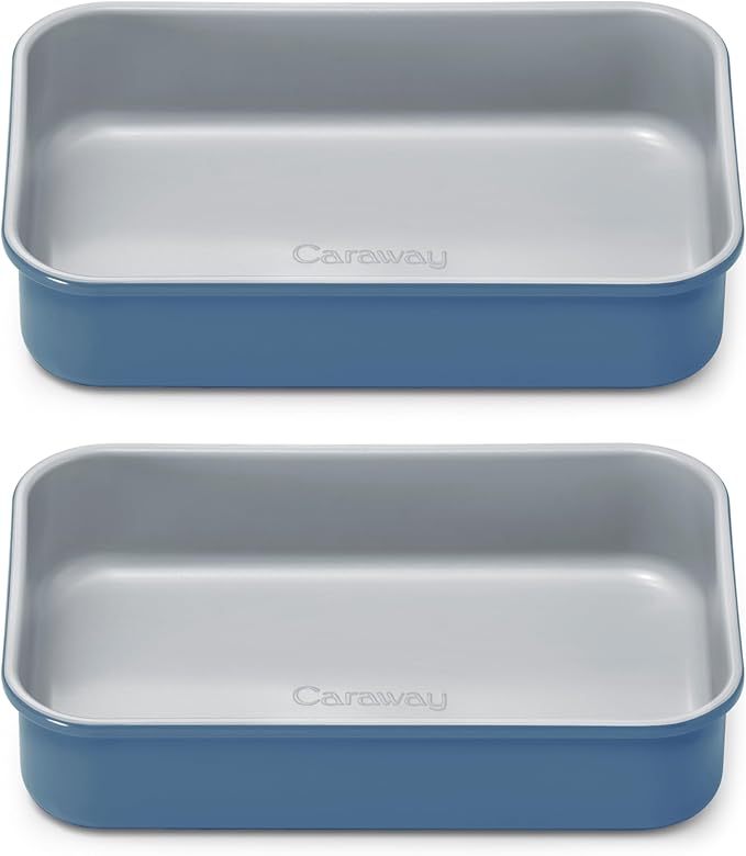 Caraway Nonstick 9” x 6.5” Small Rectangle Baking Pan Duo – Non-Toxic, PTFE & PFOA Free – Aluminized Steel Core – Deep Ceramic Baking Pan for Casseroles, Lasagna & More - Slate