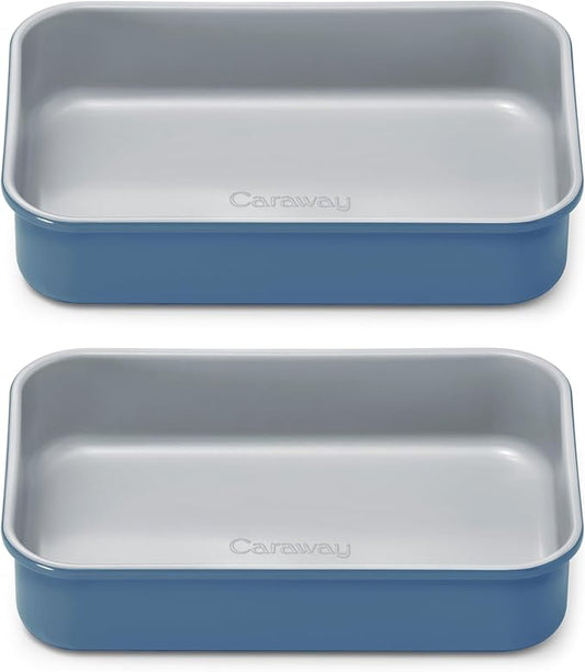 Caraway Nonstick 9” x 6.5” Small Rectangle Baking Pan Duo – Non-Toxic, PTFE & PFOA Free – Aluminized Steel Core – Deep Ceramic Baking Pan for Casseroles, Lasagna & More - Slate