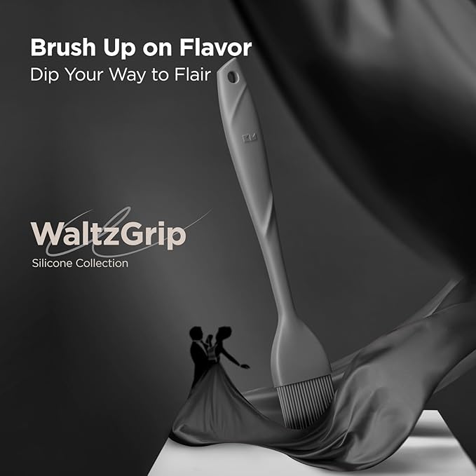 Kitchen Mama WaltzGrip Platinum Silicone Basting Pastry Brush: Set of 2 Heat-Resistant Brushes for Cooking, Baking, Grilling, and Spreading Oil or Butter - Dishwasher-Safe (Metal Gray)