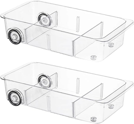 Attelite RollOut Refrigerator Drawer Organizer and Storage Clear Design with Dividers, Fridge Organizer on Wheels, Upgrade Thick Plastic Pantry Storage Bins, Kitchen Organization 2 Set