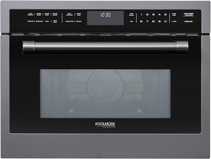 KoolMore Reserve 24 in. 1.6 cu. ft. Built-in Convection Microwave Oven with Air Fryer, 10 Power Levels, Sensor Cooking, Bake, Roast, Broil, Defrost, 1750 Watts, UL Certified in Black Stainless-Steel