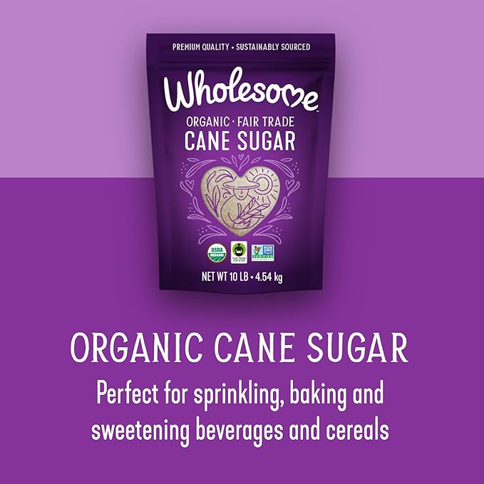 Wholesome Sweeteners 10-Pound Organic Cane Sugar, Fair Trade, Non GMO, Gluten Free, Pure & Vegan, for Baking and Sweetening