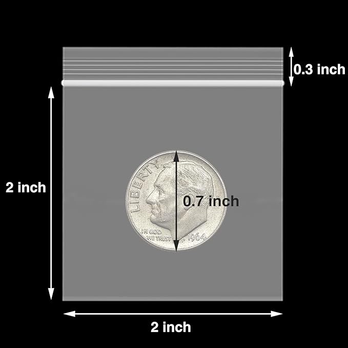 200pcs 2" x 2" Clear Zip Bags, 2 Mil Thick, Small Bags, Reclosable Zip Plastic Baggies for Necklace, Ring, Coin, Beads, Jewelry, Pill