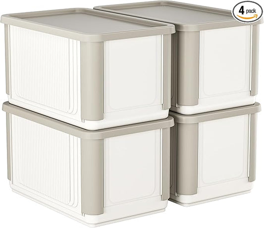 HAIXIN Collapsible Storage Bins with Lids 4 Pack - 62.8 QT Foldable Closet Storage and Organizer Plastic Stackable Storage Box for Home Garage Office Craft