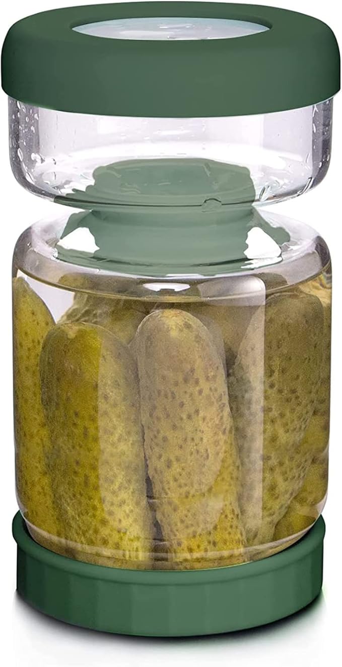WhiteRhino Glass Pickle Jar,34oz Olive Hourglass Jar with Strainer,Airtight Glass Jar Pickle Juice Separator Flip Pickle Jar for Gherkin Jalapeno
