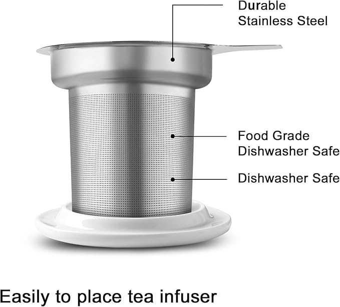 Sweejar Porcelain Tea Mug with Infuser and Lid,Teaware with Filter, Loose Leaf Tea Cup Steeper Maker, 16 Fl Oz for Tea/Coffee/Milk/Women/Office/Home/Gift (Plum Blossom)