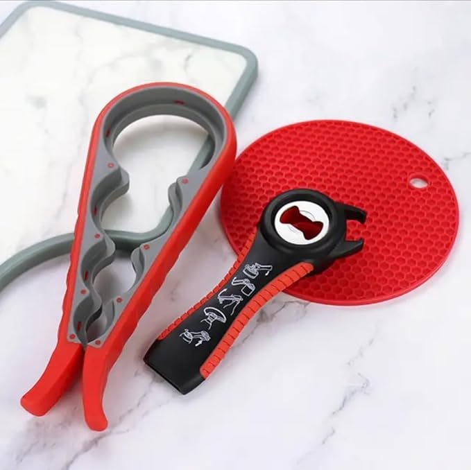 Jar Opener Bottle Opener for Elderly Sufferers Children Weak Hands Seniors with Arthritis Can Opener Jar Lid Opener Jar Gripper Pad Silicone Handle 5-in-1 Multi-functional 3 Pc Set