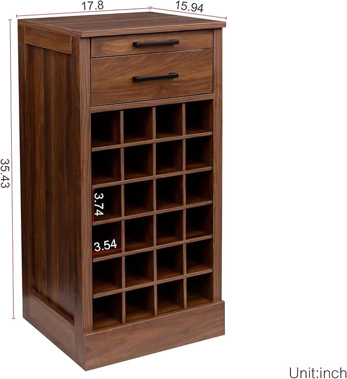 WERSMT 6-Tier Wine Rack Freestanding Floor with 2 Drawers, 24 Bottles Wood Wine Rack Counter for Small Space, Farmhouse Stackable Modular Wine Bottle Holder Rack, Walnut