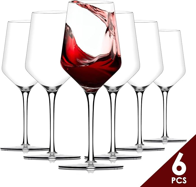 Chouggo Wine Glasses Set of 6, Hand Blown Crystal Red Wine or White Wine Glass - 15Oz, Hand Crafted by Artisans - Gifts for Women, Men, Wedding, Anniversary, Christmas, Birthday