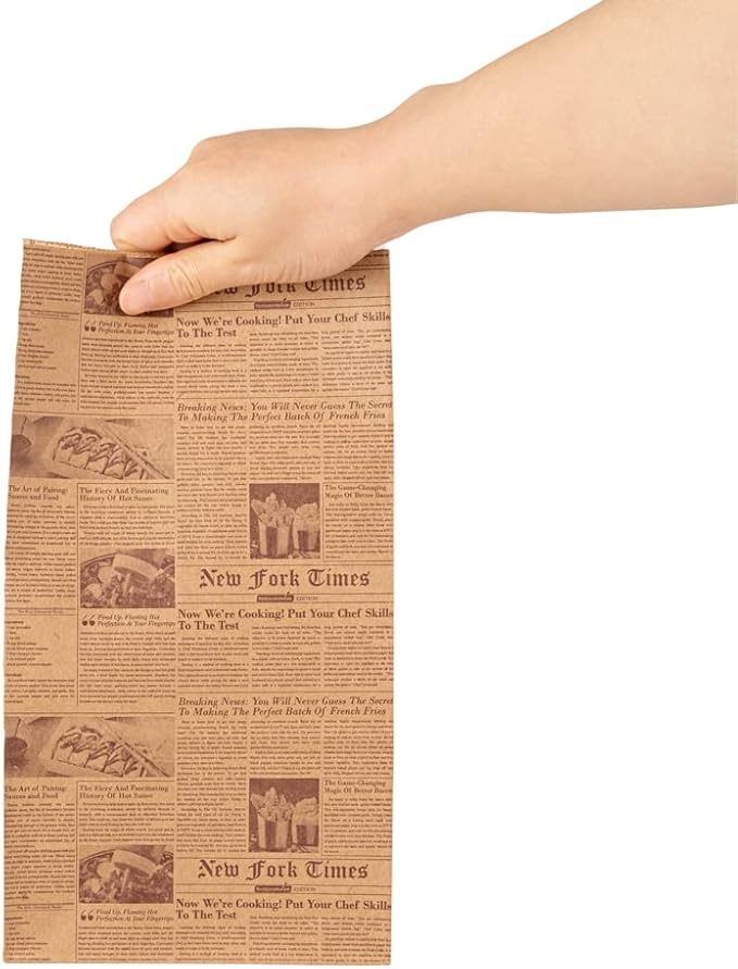 Restaurantware Bag Tek 6 Lb Disposable Lunch Bags 100 Sturdy Take Out Bags - Flat Bottom Microwavable Kraft Newsprint Design Paper Bags Freezable Great For Restaurants Cafes And Bakeries