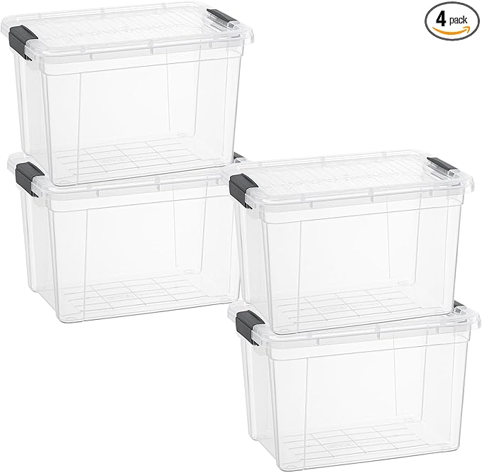 Superio Clear Storage Boxes with Lids, 4.75 Quart Plastic Container Bins for Organizing, Stackable Crates, BPA Free, Non Toxic, Odor Free, Organizers for Home, Office and Dorm, 4 Pack