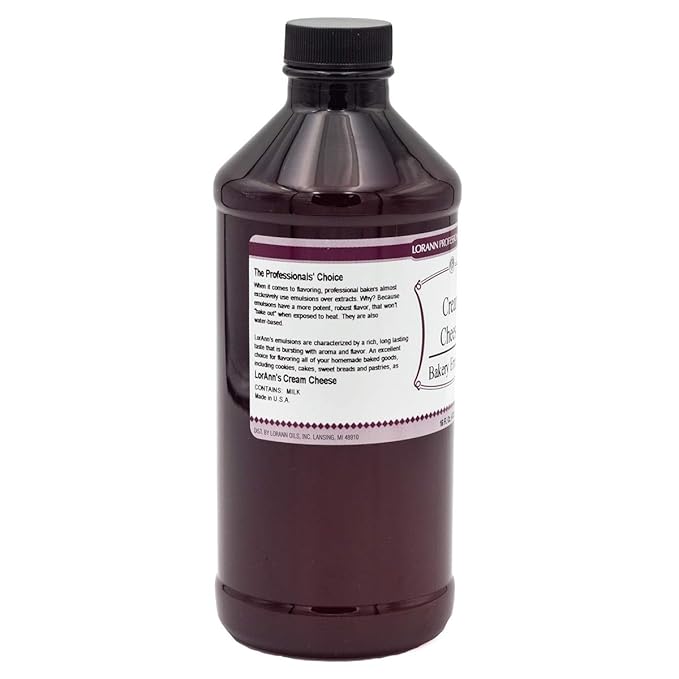LorAnn Oils Cream Cheese Bakery Emulsion: True Essence, Ideal for Boosting Fruit Tones in Cakes, Cookies & Desserts, Gluten-Free, Keto-Friendly, Extract Substitute Essential for Your Kitchen, 16 Oz