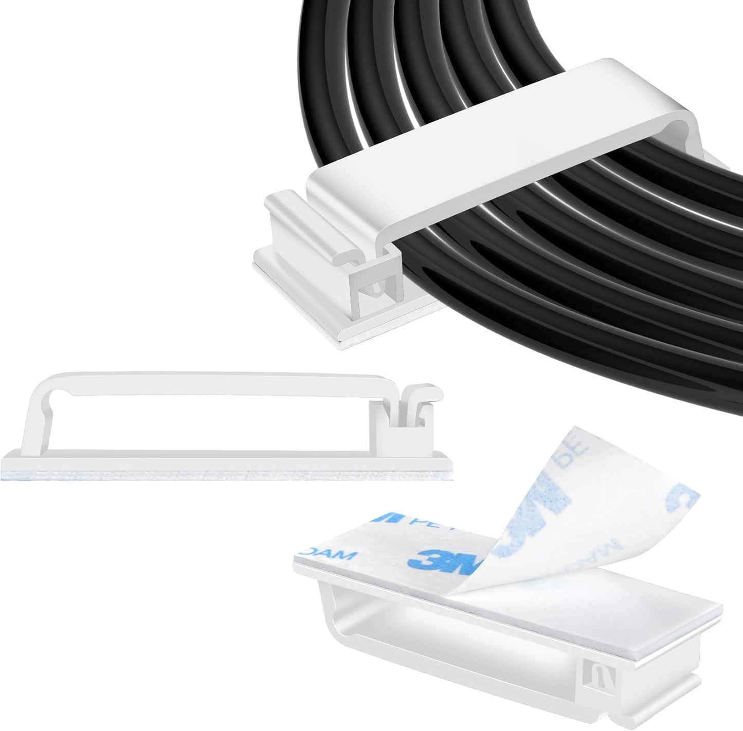 XHF 50 PCS Self Adhesive Cable Clips(L) White,Wire Clips Cable Management Wire Organizer Cord Holder for Under Desk, Car, Wall, TV PC Ethernet Cable