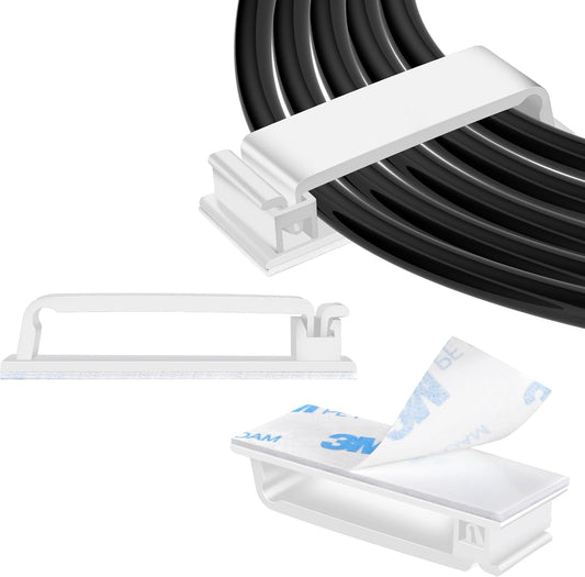 XHF 100 PCS Self Adhesive Cable Clips(L) White,Wire Clips Cable Management Wire Organizer Cord Holder for Under Desk, Car, Wall, TV PC Ethernet Cable