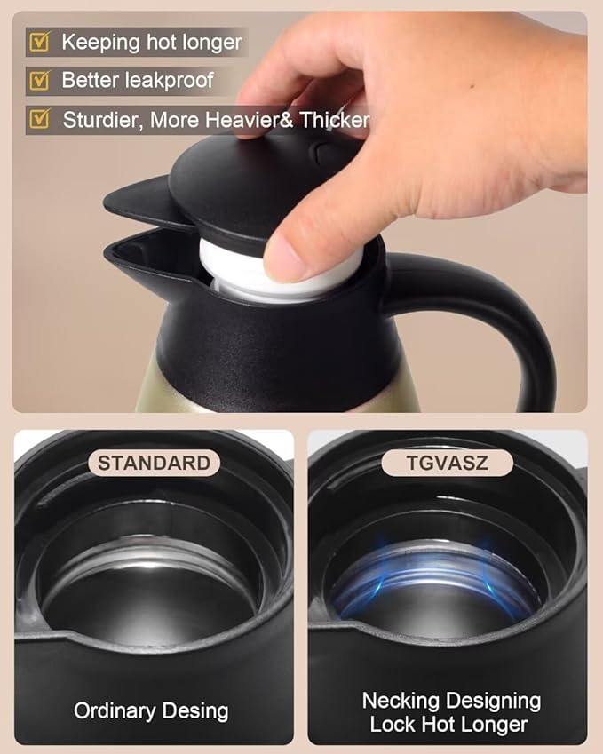 1.9L Thermal Coffee Carafe for keeping hot, Carafe for hot liquid, Airpot Insulated Coffee Carafe Stainless Steel Vacuum Thermal Pot for Coffee, Hot Water, Tea, Keep Hot 24 Hours (2 gold)