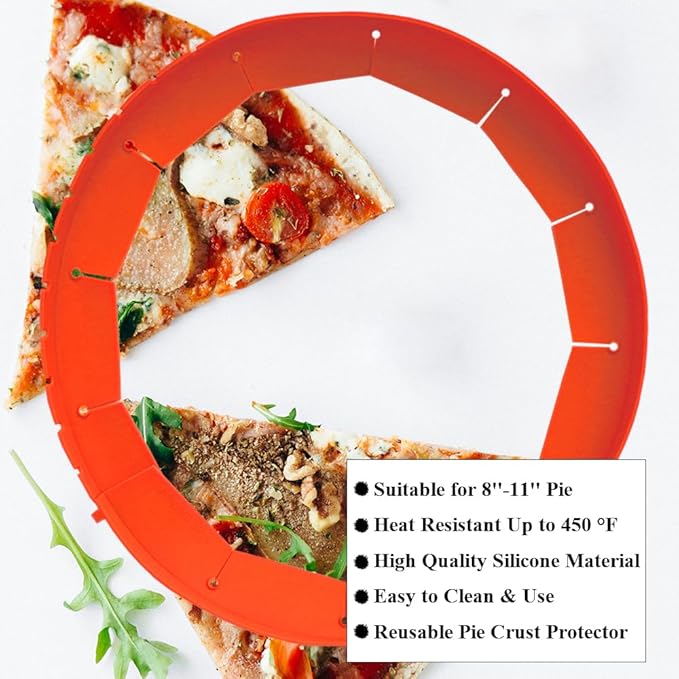 Adjustable Pie Crust Shields Baking Protectors, Silicone Cover Ring Fits 8-11.4 Inch Pies, Baking Pie Pizza Crust Shield Protector Cover for Edges (Red-1pcs)