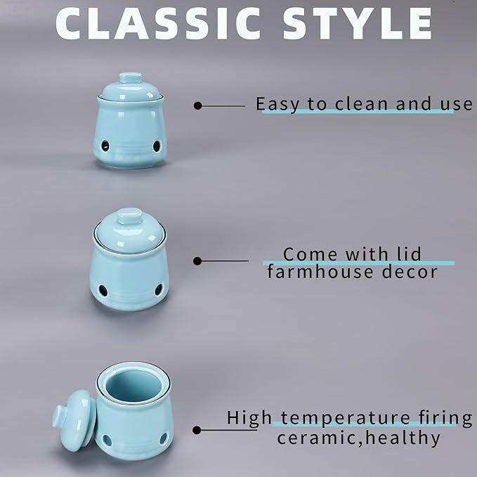 HAOTOP Ceramic Mini Garlic Keeper with Lid, Garlic Container Saver for Countertop, Keep Your Garlic Cloves Fresh (Turquoise)