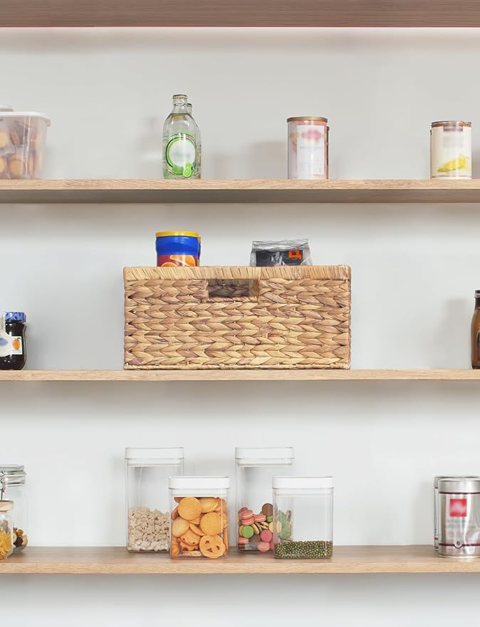 StorageWorks Extra Large Wicker Baskets for Organizing, Water Hyacinth Storage Basket with Built-in Handles, 1 Pack