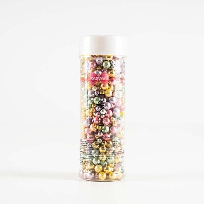 Kasvan Pastel Pearl Sugar sprinkles - Edible Candy Pearls 130g/4.58 Oz, Mix Size Cake Candy, Decorate Cakes, Cookies, Ice Cream (Pastel)