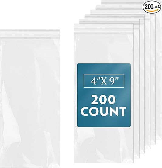 iMailer - 200 Pcs -4" x 9" Incense Bags-Resealable Zip Bags for Snack, Necklaces, Jewelry, Packaging & Shipping