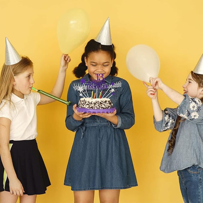 Glittery 13 Ofiicial Teenager Cake Topper with Star,13th Happy Birthday Cake Topper Party Decorations Party Supplies for Boys Girls Purple Silver