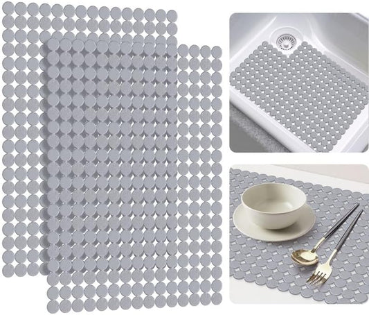 Bligli 2-Pack Kitchen Sink Mat: PVC Eco-Friendly Adjustable Sink Protector | Sink liner Pad | Dish Drying Mats, Easy to Clean & DIY Cut | 15.7 x 11.8 inch (Solid Grey)