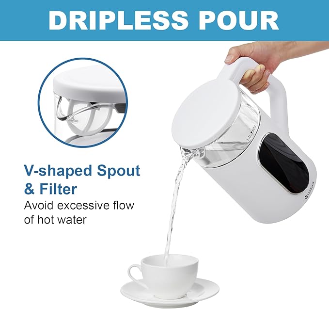 Electric Kettle, 1500W Fast Boiling Glass Water Kettle with Temperature Control, 1.7L Cordless Stainless Steel Base, Keep Warm & Auto Shut-Off, BPA-Free, White