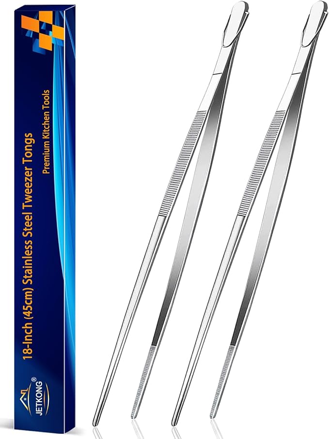 JETKONG 18 Inch (45cm) Extra Long Barbecue Tongs, Heavy Duty Giant Tweezer Tongs for Grilling and BBQ, Set of 2 (Point Tips)