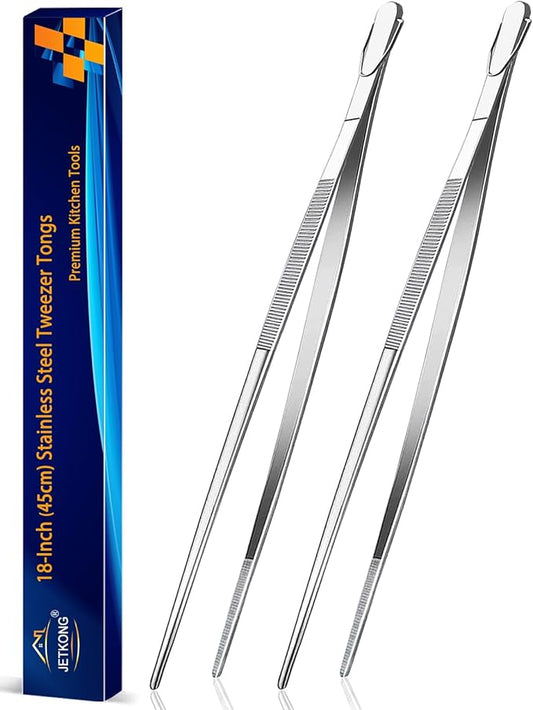 JETKONG 18 Inch (45cm) Extra Long Barbecue Tongs, Heavy Duty Giant Tweezer Tongs for Grilling and BBQ, Set of 2 (Point Tips)