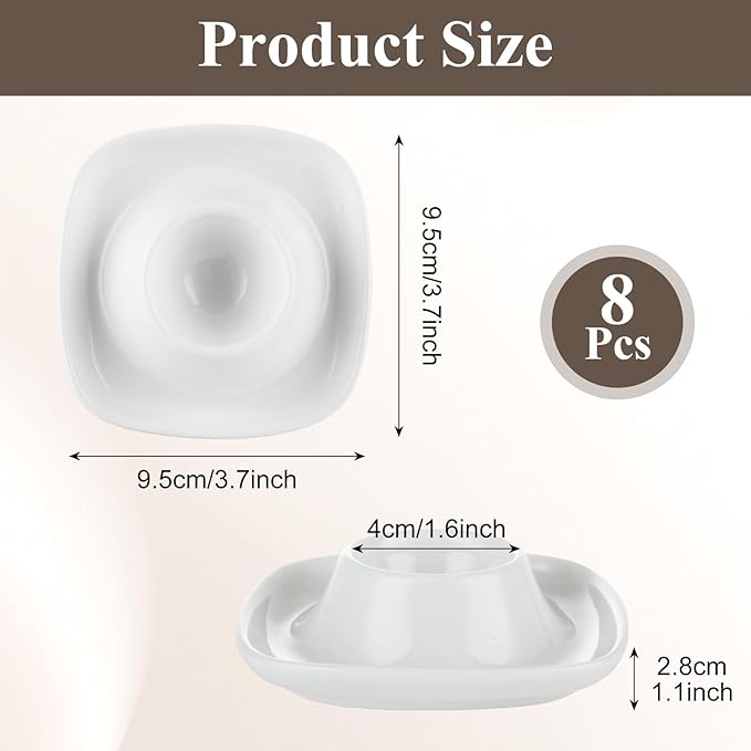 8PCS Ceramics Egg Holder, Stackable Egg Cups for Soft Boiled Eggs, White Egg Cups Porcelain Egg Dish with Base for Hard and Soft Eggs