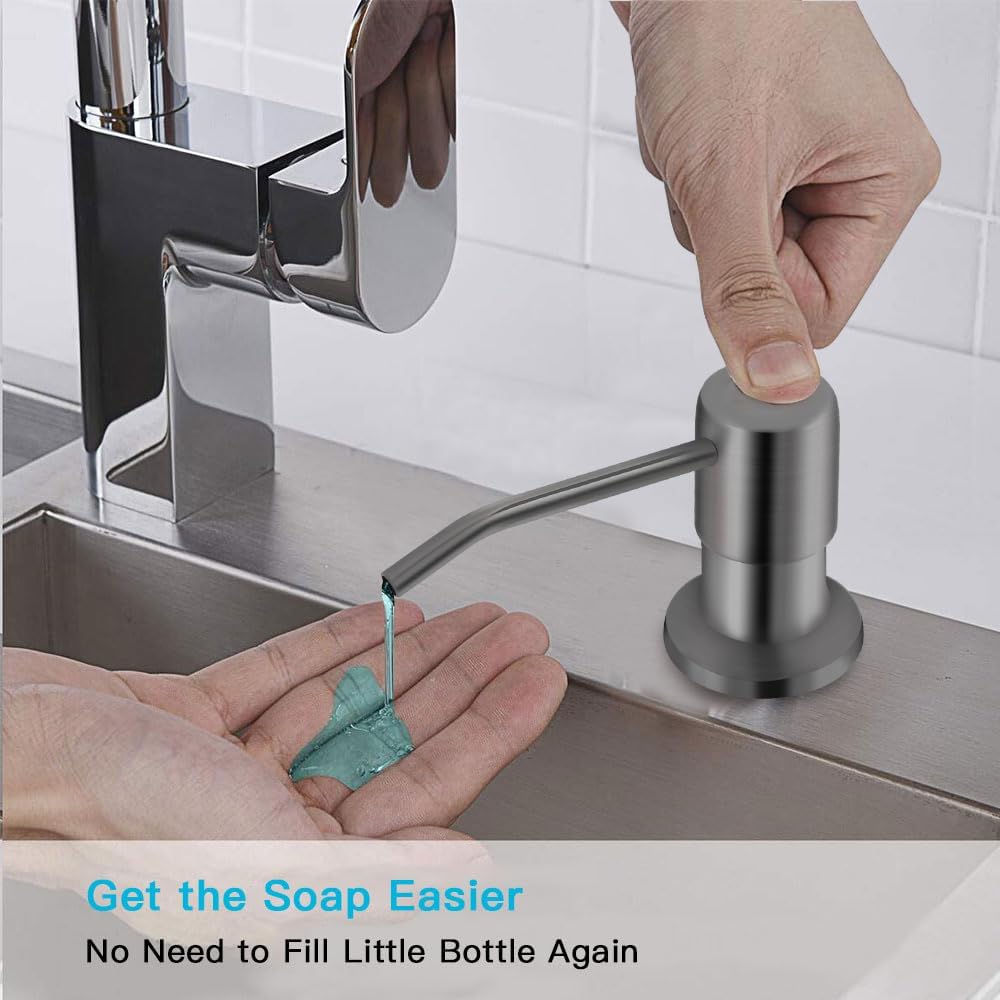 Dish Soap Dispenser for Kitchen Sink, Countertop Sink Soap Dispenser Water Pump with 47” No-Spill Extension Tube Kit Design for Kitchen Bathroom, No More Refills （Gray）