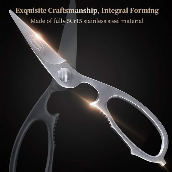 Newness Multi-Purpose Kitchen Scissors, Premium Stainless Steel Solid Kitchen Shears for Can Opener, Walnut Cracker, Heavy Duty Poultry Scissors with Sharp Blade for Cutting Turkey, Chicken, Bones