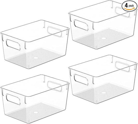 Clear Plastic Storage Bins, Pantry Organizers and Storage Containers Fridge Organizer Bins Kitchen Cabinet Organizer for Organizing Home, Bathroom, Freezer, Refrigerator. (10 x 7.3 x 5)