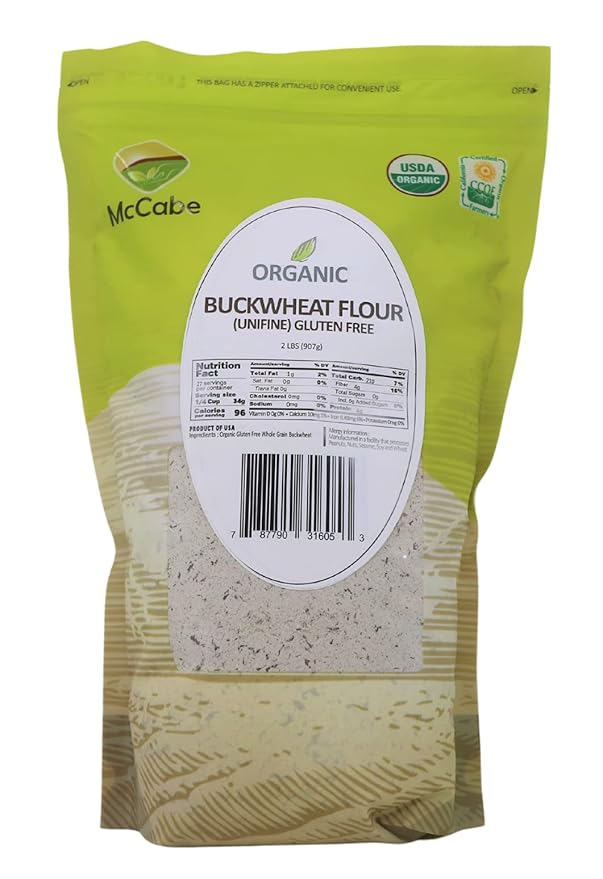 McCabe Organic Buckwheat Flour - Buckwheat Flour Organic | Rich with Fiber & Minerals | USDA and CCOF Certified | Packed in USA | 2Lbs (Pack of 2)