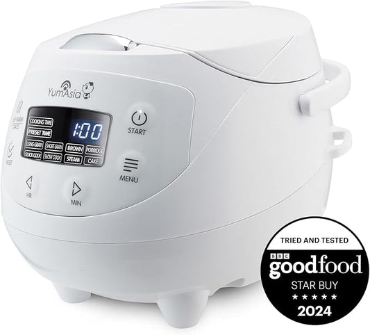 Yum Asia Panda Mini Rice Cooker With Ninja Ceramic Bowl and Advanced Fuzzy Logic (3.5 cup, 0.63 litre) 4 Rice Cooking Functions, 4 Multicooker functions, Digital LED display - 120V