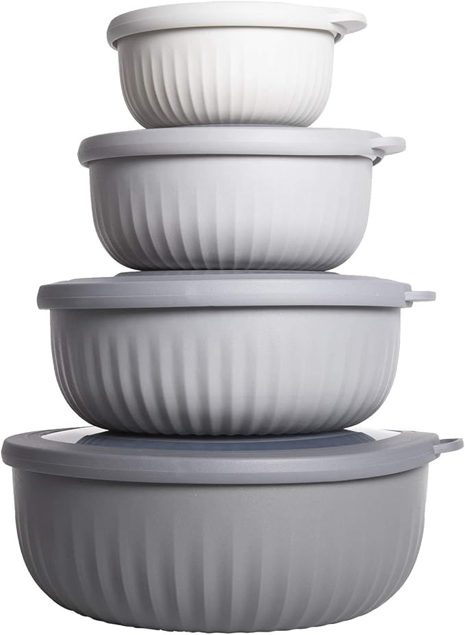 COOK WITH COLOR Prep Bowls with Lids- Wide and Deep Nesting Plastic Small Mixing Bowl Set with Lids, 8 Piece Set - Wide Bowls, Gray