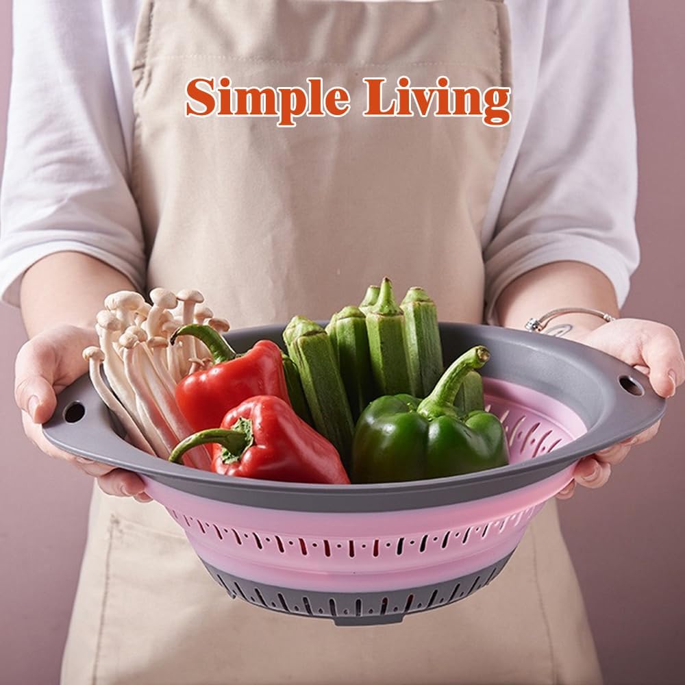 Collapsible Colander and Strainer,Silicone Strainer Colanders & Food Strainers,for Vegetable and Fruit, Kitchen Essentials (3, Pink, 1.3L+2.1L+2.5L)
