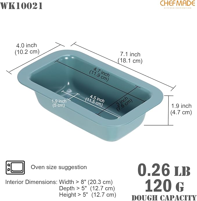 CHEFMADE Mini Bread Loaf Pan, 4.7" x 3" Nonstick Meatloaf Pan, Bakeware for Oven Baking，Homemade Bread （Green）