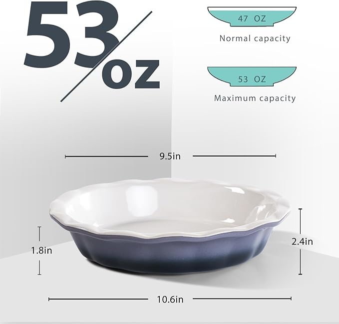 Lareina Ceramic 9 Inch Deep Dish Pie Pans, Set of 2, Grey, Non-Stick, Oven & Dishwasher Safe, Ideal for Baking Pies, Quiches, Cakes