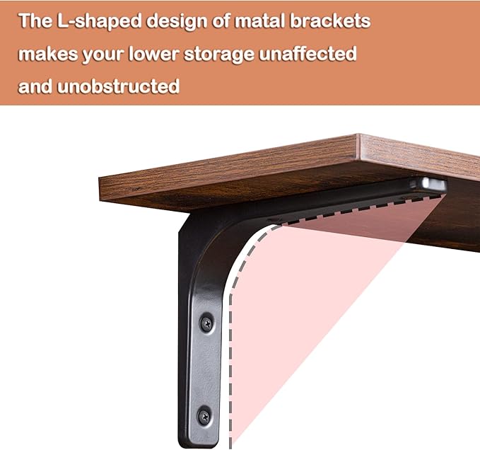 DINZI LVJ Long Wall Shelves, 39.4Inch Wall Mounted Shelves Set of 4, Extra Large Floating Storage Ledges with Sturdy Metal Brackets for Living Room, Bathroom, Bedroom, Kitchen, Rustic Brown