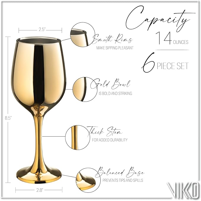 Vikko Décor Wine Glasses, Wine Glass, 14 Oz Fancy Wine Glasses With Stem For Red And White Wine, Durable Wine Glass, Dishwasher Safe, Wine Tasting, Set Of 6