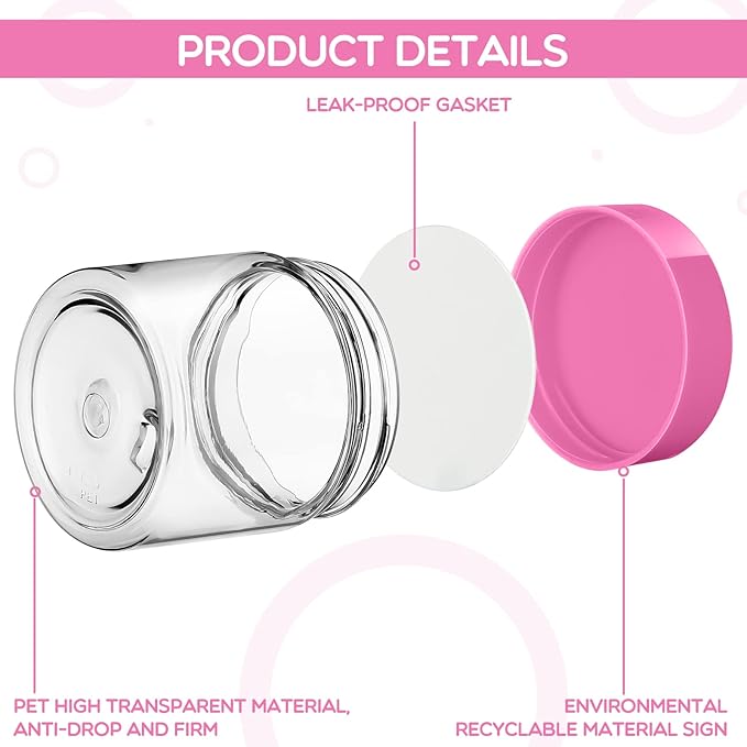 SATINIOR 6 Pack 2 oz Plastic Jars Containers with Lids Wide-mouth Refillable Leakproof Reusable Round Empty Jars for Travel Cosmetic Dry Food Spice Candy Cookie Home Kitchen Organizing(Pink)