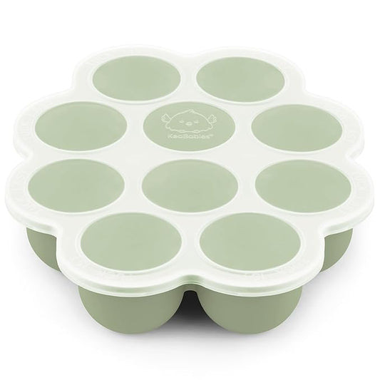 KeaBabies Silicone Food Freezer Trays with Lid, 2oz x 10 Pods Baby Food Storage Containers, Easy Puree Meal Prep, Breast Milk Silicone Freezer Molds, Dishwasher, Microwave Safe, BPA-Free (Sage)