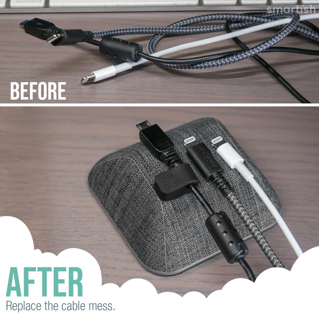 Smartish® Magnetic Cord Holder - Cable Wrangler Organizer with Magnet Clips for Charger Management on Desktop, Nightstand, or Side Table for All Cables, USB-C, Lightning Cables - No 2 Pencil Gray