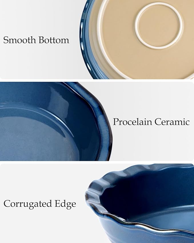 NUTRIUPS 10 Inch Pie Baking Dish, Round Baking Pie Dish for Kitchen, Pie Plate for Baking Oven Safe (Blue)