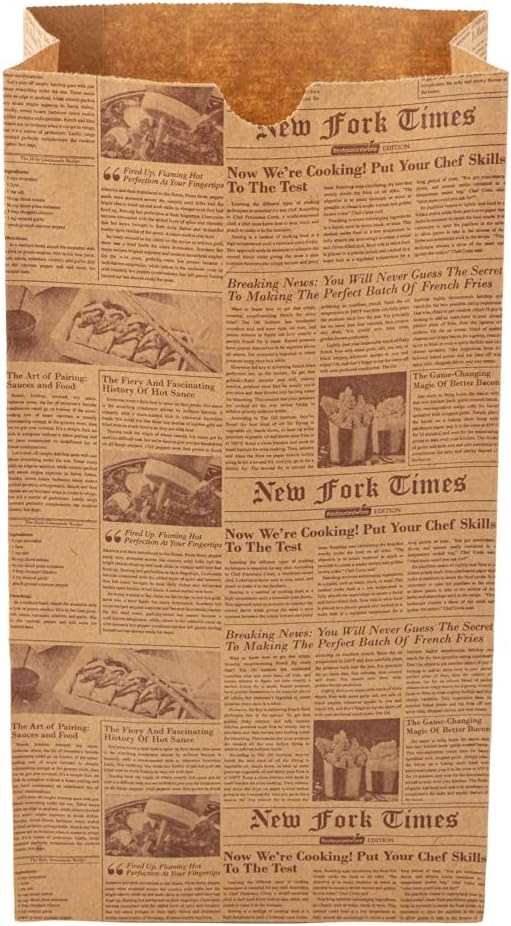 Restaurantware Bag Tek 6 Lb Disposable Lunch Bags 100 Sturdy Take Out Bags - Flat Bottom Microwavable Kraft Newsprint Design Paper Bags Freezable Great For Restaurants Cafes And Bakeries